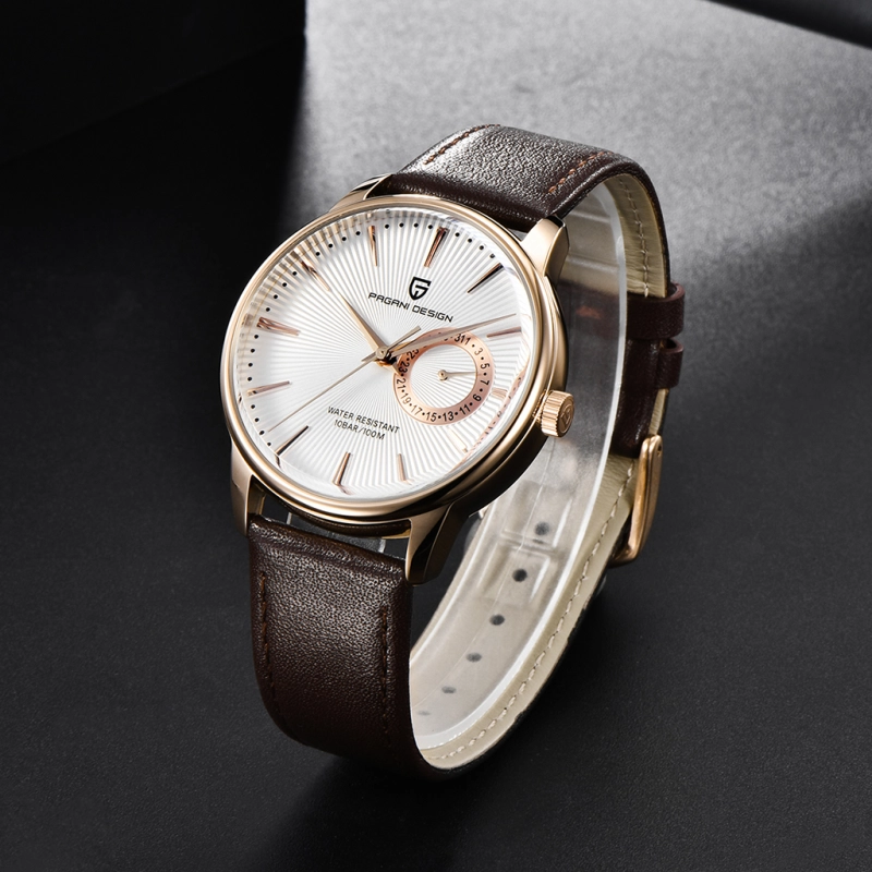 PAGANI DESIGN Men's Watches with Seiko VH65 Quartz Movement Soft Leather Watchband 100M Waterproof Hard Coated Dial Glass 1654