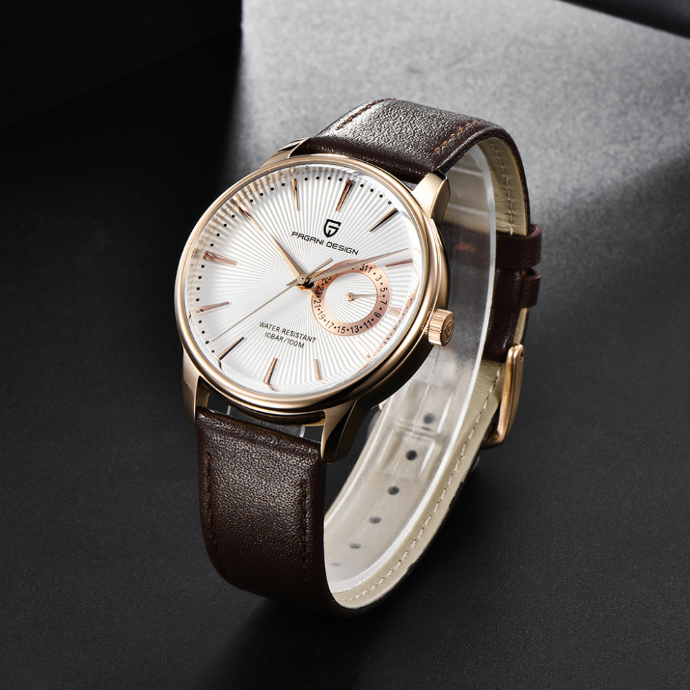 PAGANI DESIGN Men's Watches with Seiko VH65 Quartz Movement Soft Leather Watchband 100M Waterproof Hard Coated Dial Glass 1654