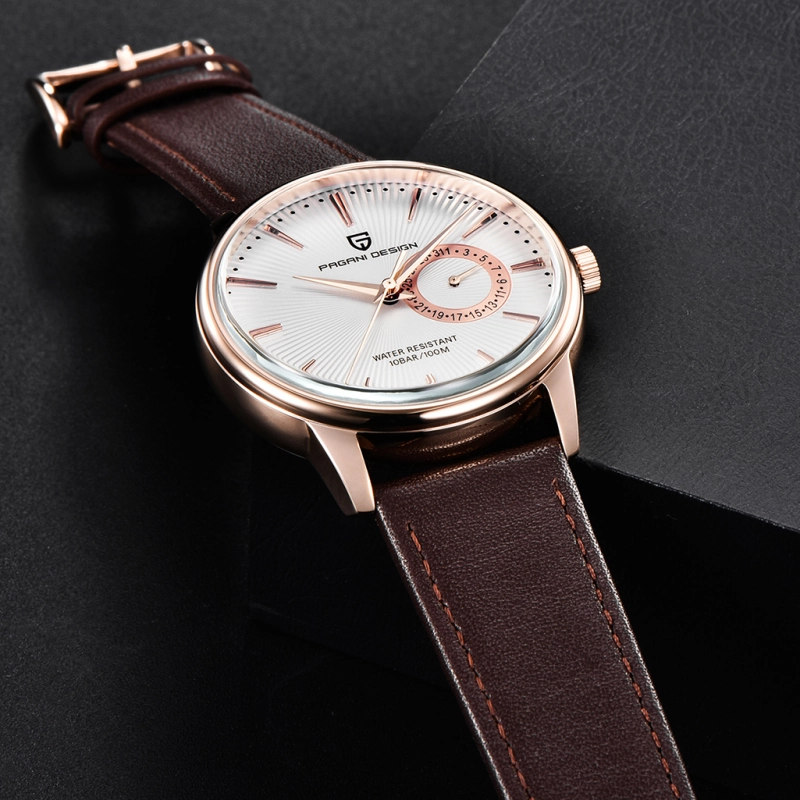 PAGANI DESIGN Men's Watches with Seiko VH65 Quartz Movement Soft Leather Watchband 100M Waterproof Hard Coated Dial Glass 1654