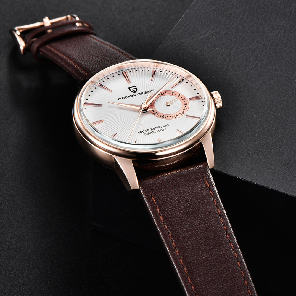 PAGANI DESIGN Men's Watches with Seiko VH65 Quartz Movement Soft Leather Watchband 100M Waterproof Hard Coated Dial Glass 1654