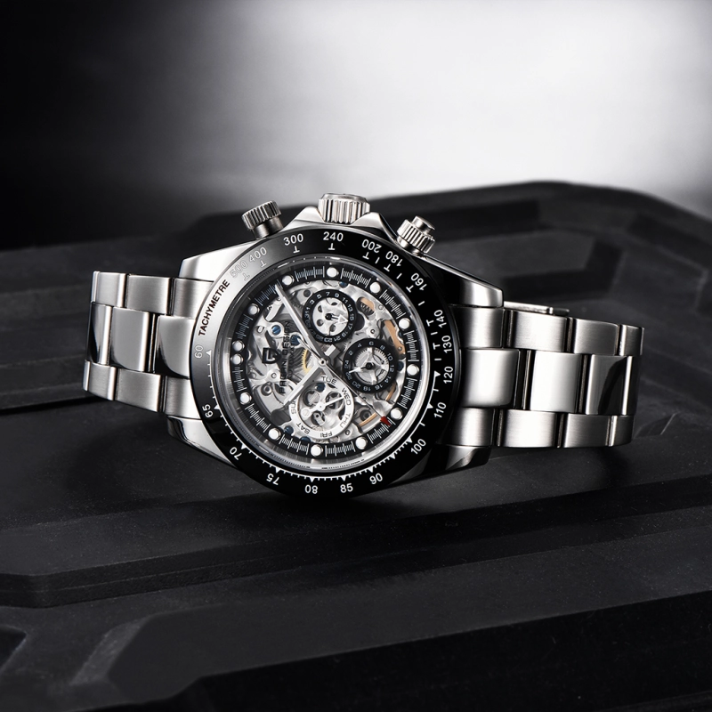 PAGANI DESIGN Men's Skeleton Automatic Watches Daytona Homage Stainless Steel Waterproof Wrist Watch with Sapphire Glass