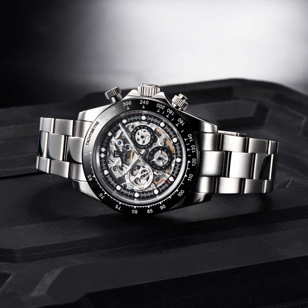 PAGANI DESIGN Men's Skeleton Automatic Watches Daytona Homage Stainless Steel Waterproof Wrist Watch with Sapphire Glass