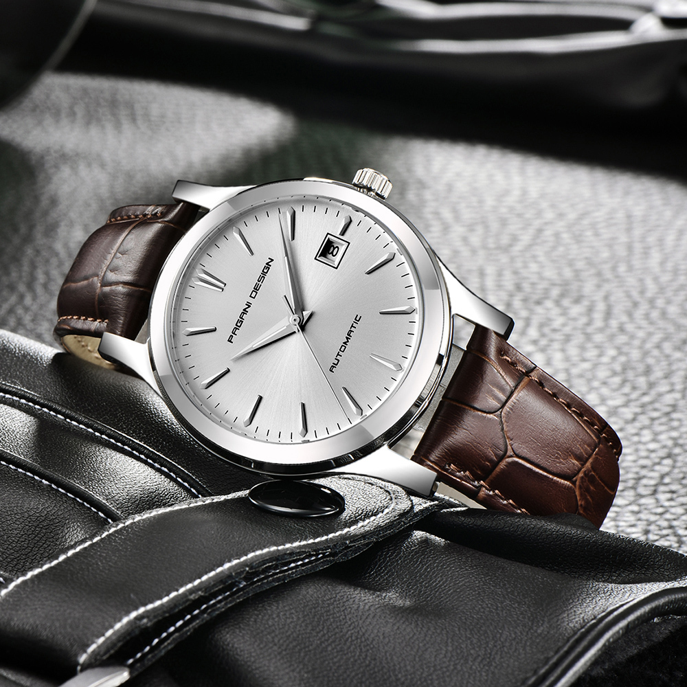PAGANI DESIGN Casual Automatic Men's Watches with Sea-gull 2813 Movement and Genuine Leather Strap Hardlex Dial Window