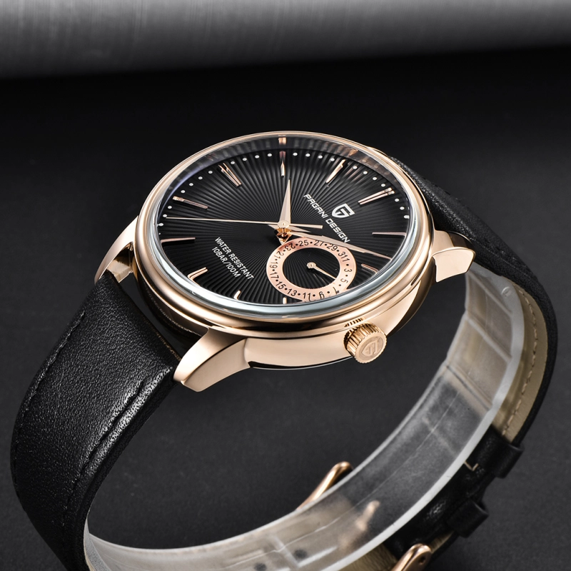 PAGANI DESIGN Men's Watches with Seiko VH65 Quartz Movement Soft Leather Watchband 100M Waterproof Hard Coated Dial Glass 1654