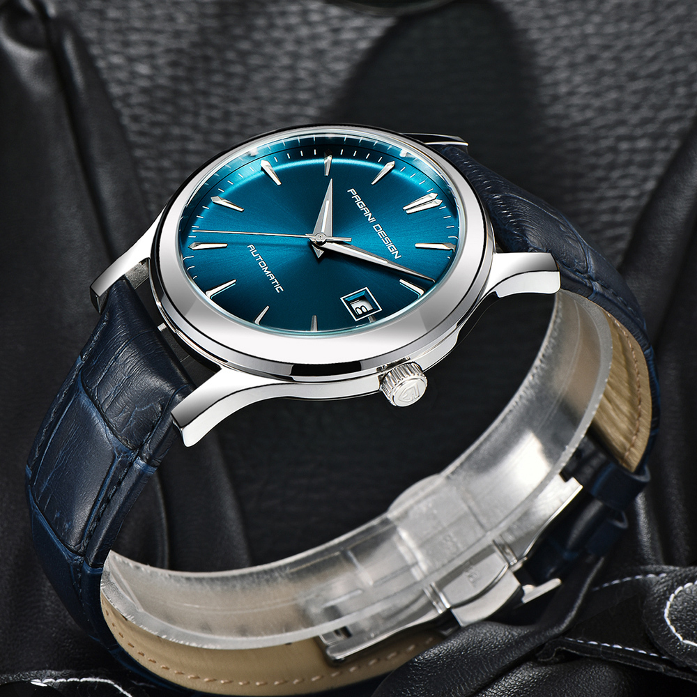 PAGANI DESIGN Casual Automatic Men's Watches with Sea-gull 2813 Movement and Genuine Leather Strap Hardlex Dial Window
