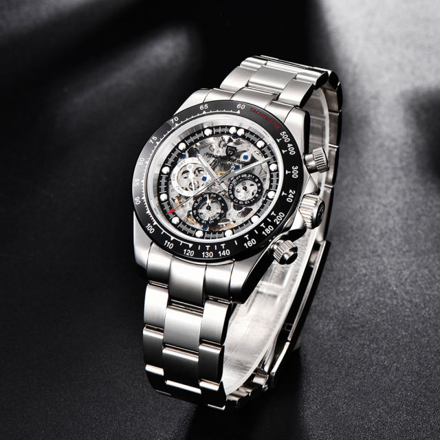 PAGANI DESIGN Men's Skeleton Automatic Watches Daytona Homage Stainless Steel Waterproof Wrist Watch with Sapphire Glass