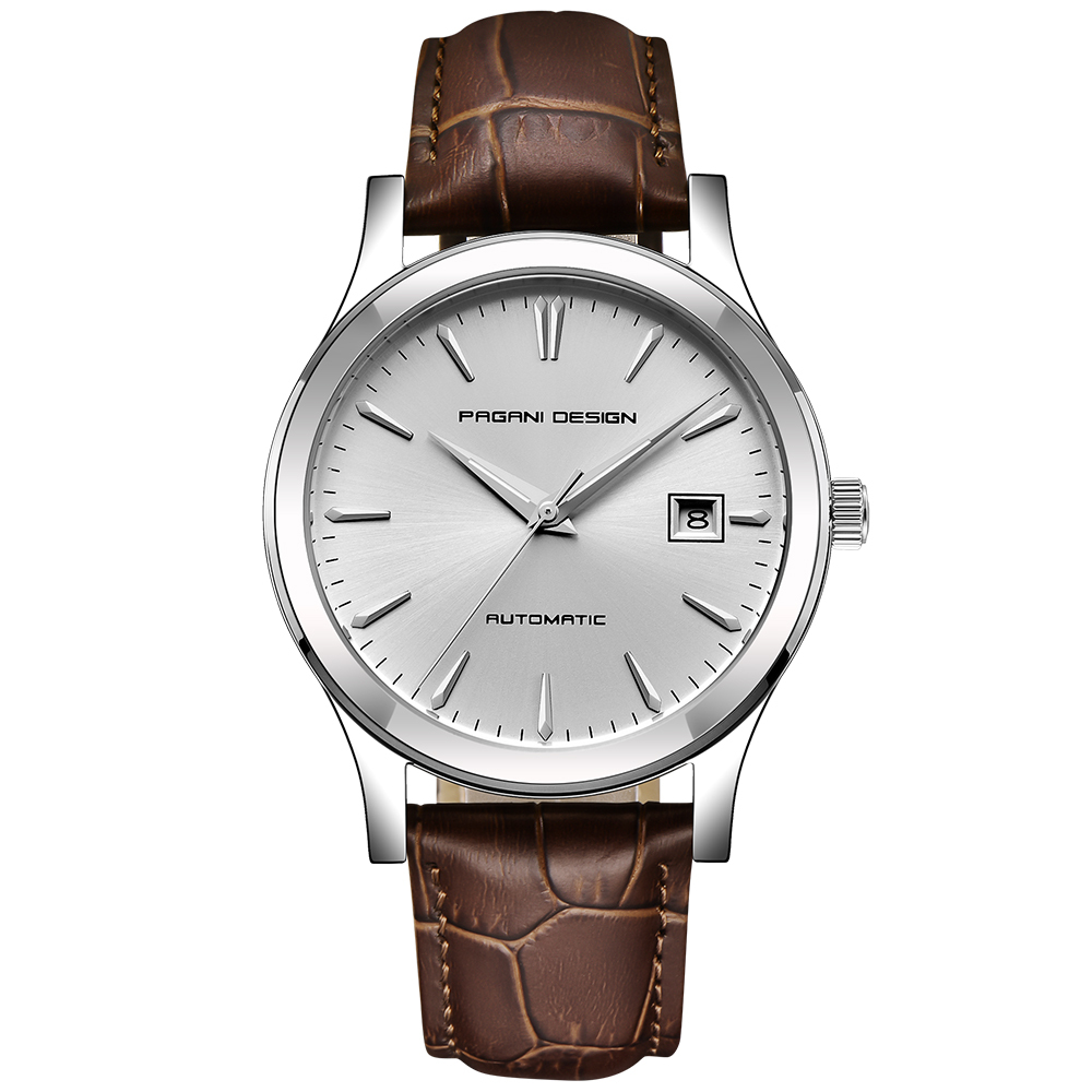 PAGANI DESIGN Casual Automatic Men's Watches with Sea-gull 2813 Movement and Genuine Leather Strap Hardlex Dial Window