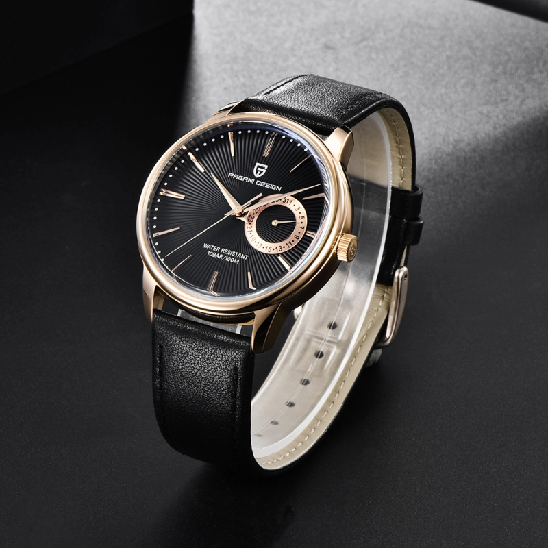 PAGANI DESIGN Men's Watches with Seiko VH65 Quartz Movement Soft Leather Watchband 100M Waterproof Hard Coated Dial Glass 1654