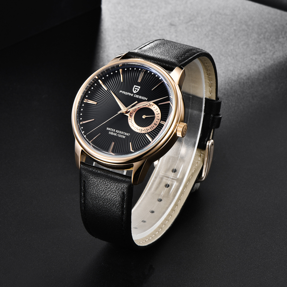 PAGANI DESIGN Men's Watches with Seiko VH65 Quartz Movement Soft Leather Watchband 100M Waterproof Hard Coated Dial Glass 1654