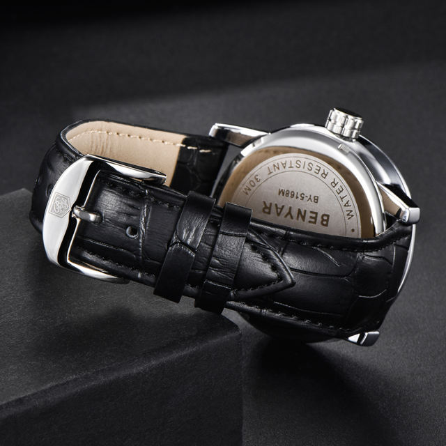 BENYAR Mens Watches Genuine Leather Quartz Wrist Watch for Men Seiko AL33E Movement Waterproof Casual Business Wristwatch Auto Date Lume Dial