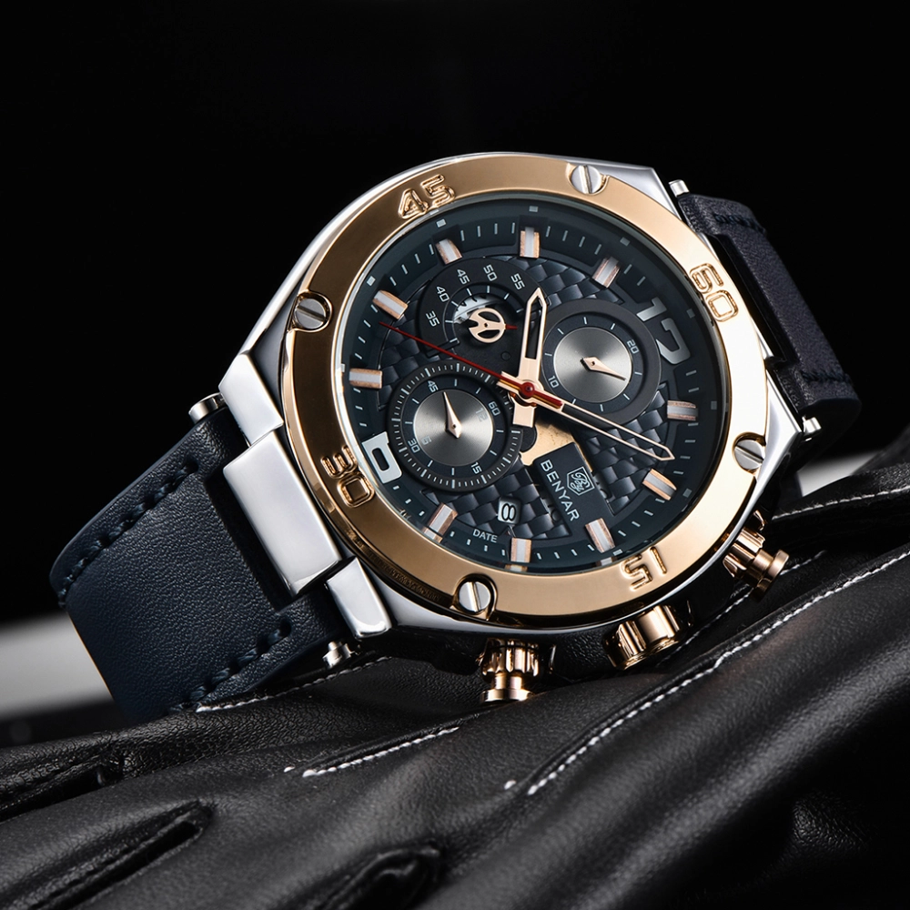 BENYAR Montre Homme : Étanche, classique, bracelet cuir