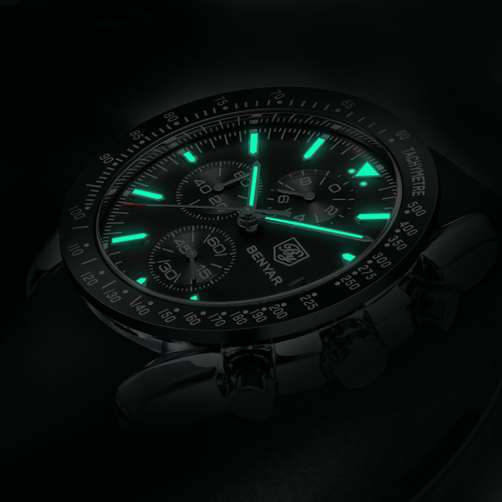 BENYAR Men's Watches Waterproof Stainless Steel Wrist Watch with Silicone Watchband Chronograph Auto Date
