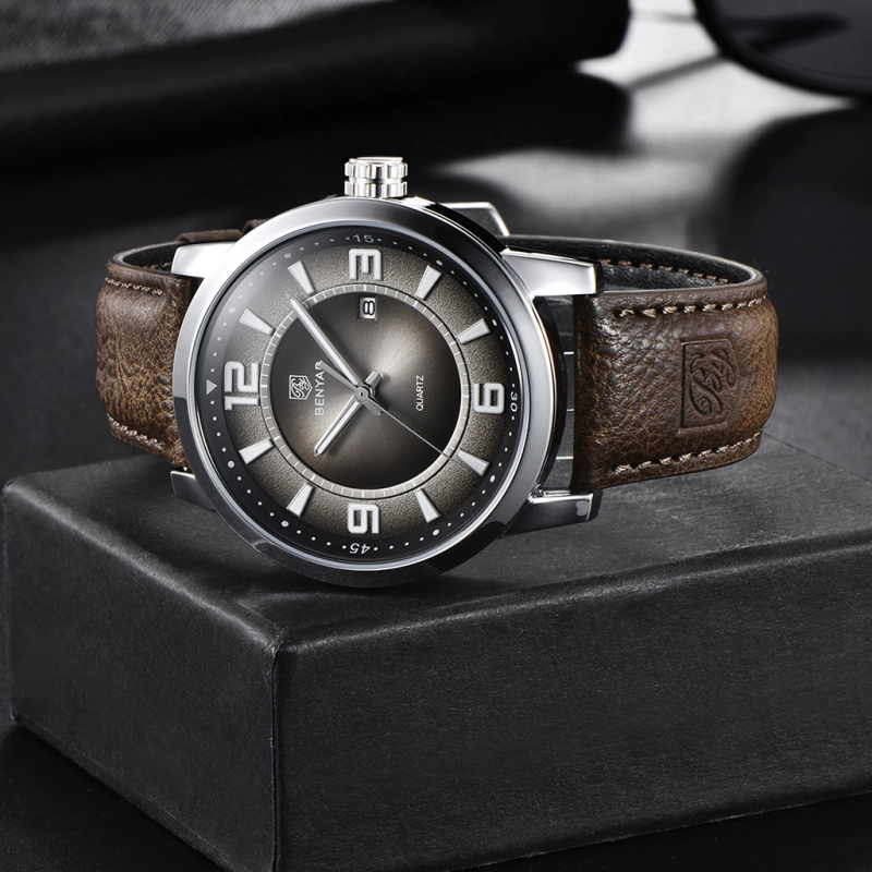 BENYAR Mens Watches Genuine Leather Quartz Wrist Watch for Men Seiko AL33E Movement Waterproof Casual Business Wristwatch Auto Date Lume Dial