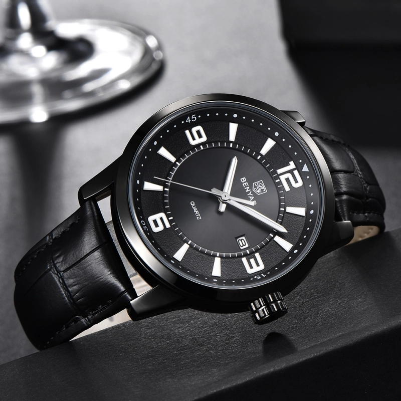 BENYAR Mens Watches Genuine Leather Quartz Wrist Watch for Men Seiko AL33E Movement Waterproof Casual Business Wristwatch Auto Date Lume Dial