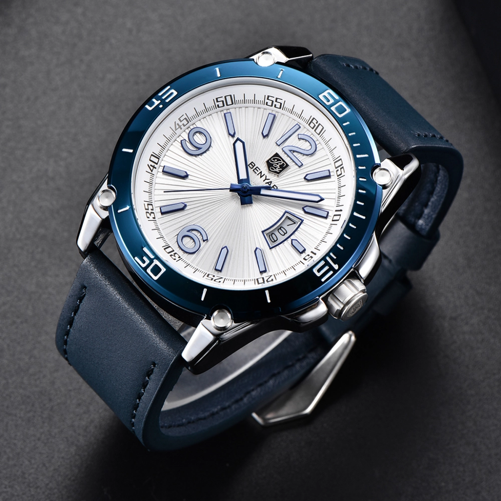 Benyar Horloges voor heren, analoog, kwarts, chronograaf, 30 m waterdicht, oplichtende datum, polshorloge, casual, business, designer-horloges, klassiek, elegant cadeau, blauw, Klassiek