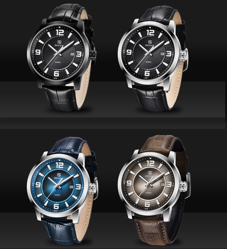 BENYAR Mens Watches Genuine Leather Quartz Wrist Watch for Men Seiko AL33E Movement Waterproof Casual Business Wristwatch Auto Date Lume Dial