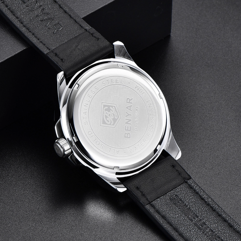 BENYAR BY Herenarmband, kwarts, analoog, roestvrij staal, tijdweergave, waterdicht, oplichtend horloge, zakelijk, casual, sporthorloge, modieus, vakantiecadeau voor vader, Zwart en blauw, Klassiek