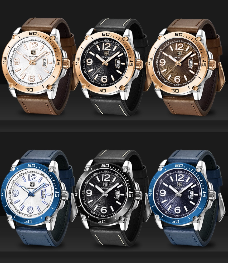 BENYAR Heren Horloges Analoge Quartz Chronograaf Waterdichte Lichtgevende Heren Polshorloges Zakelijk Casual Mode Designer Grote Gezicht Jurk Horloge, Klassiek