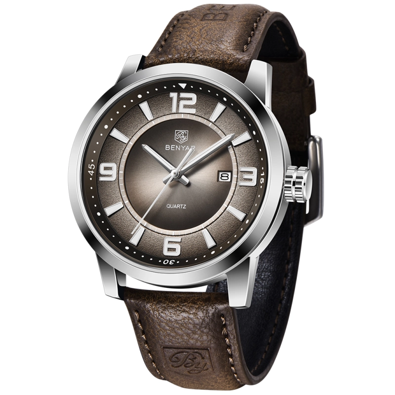 BENYAR Mens Watches Genuine Leather Quartz Wrist Watch for Men Seiko AL33E Movement Waterproof Casual Business Wristwatch Auto Date Lume Dial