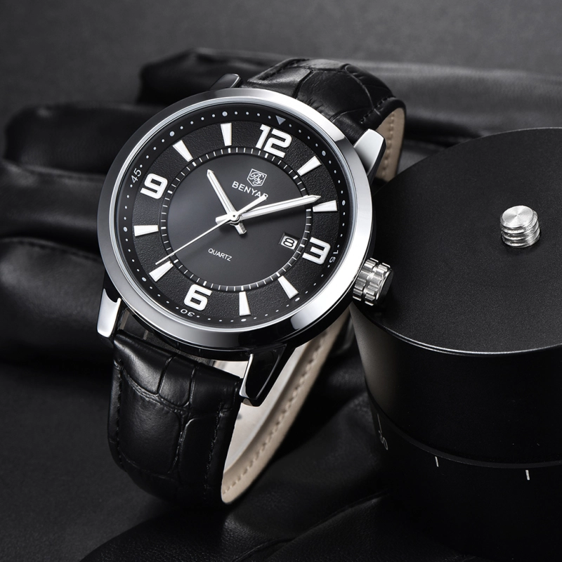 BENYAR Mens Watches Genuine Leather Quartz Wrist Watch for Men Seiko AL33E Movement Waterproof Casual Business Wristwatch Auto Date Lume Dial