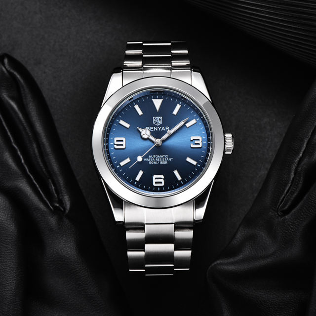 BENYAR Automatic Men's Watches Solid Stainless Steel Bracelet Wrist Watch for Men Casual Wristwatches 50M Waterproof Luminous Watch