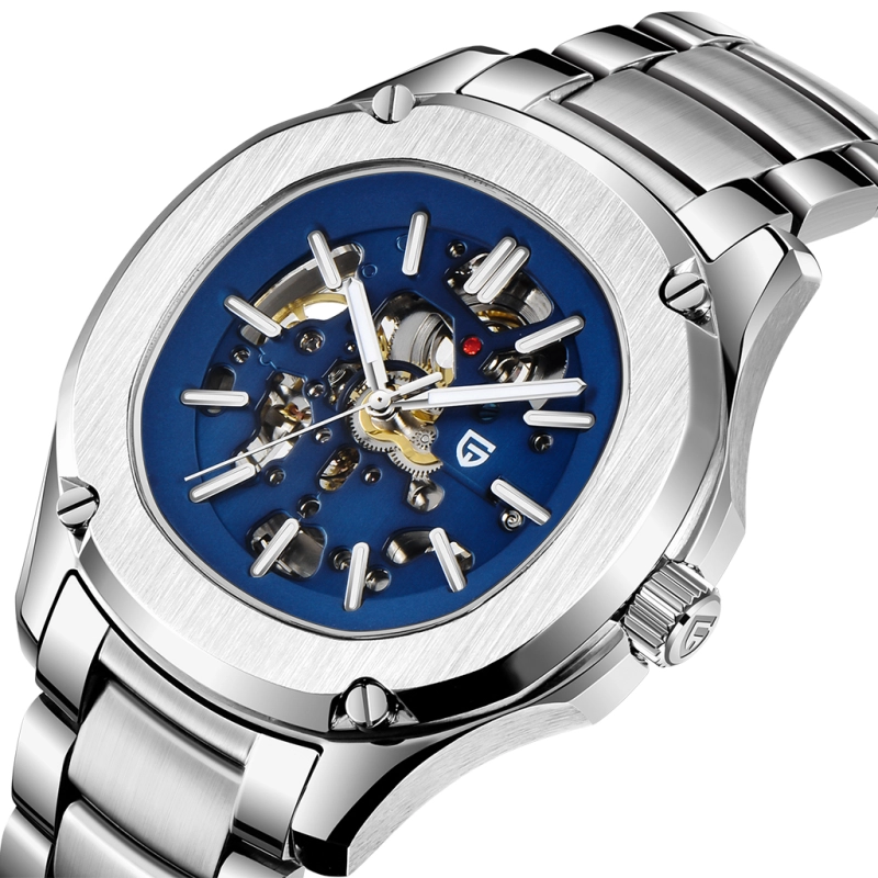 PAGANI DESIGN Skeleton Automatic Men's Watches 100M Waterproof full Stainless Steel Wrist Watch for Men Sapphire Dial Glass Deployment Clasp