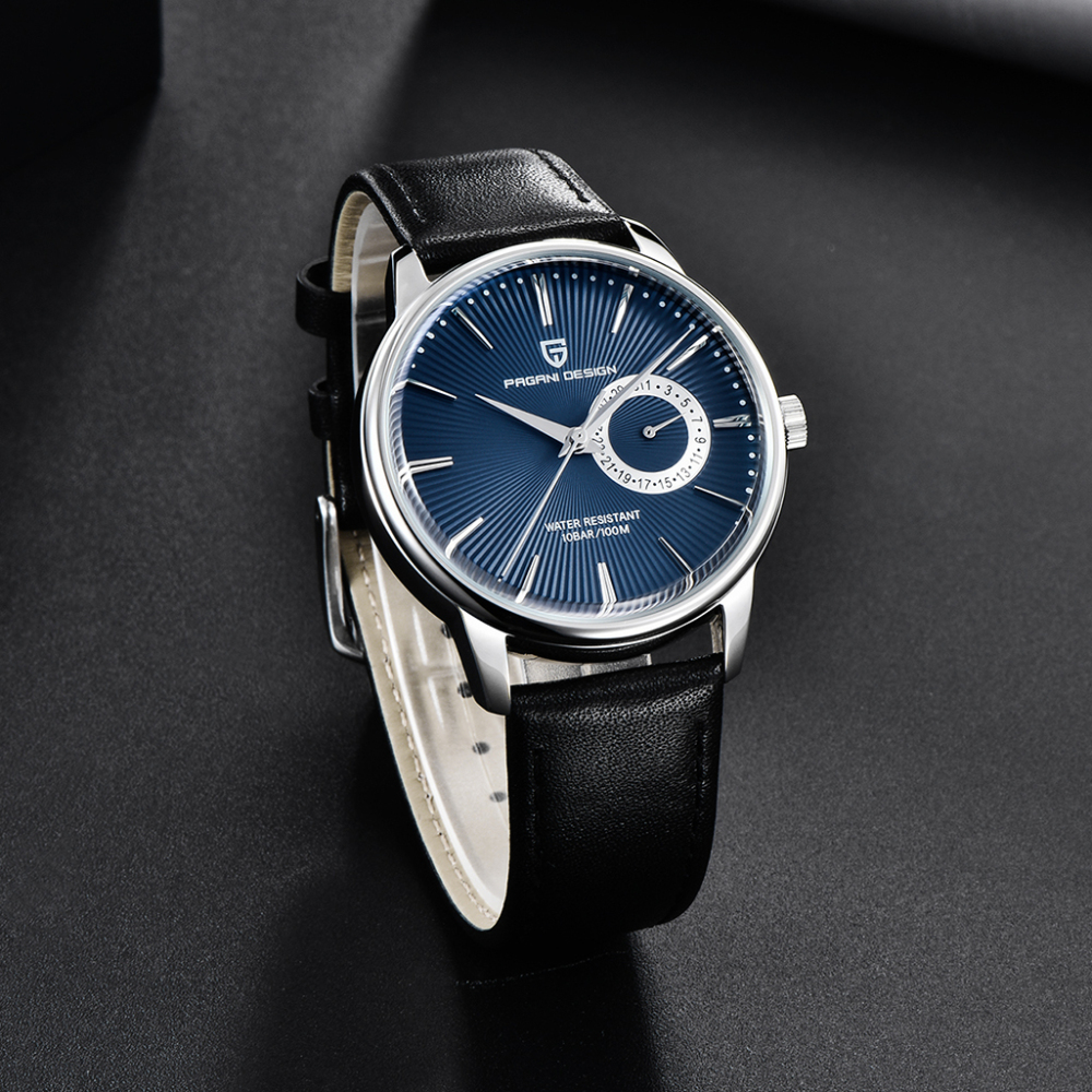 PAGANI DESIGN Leather Strap Men's Watches 100M Waterproof Luxury Wrist Watch with Seiko VH65 Quartz Movement Hard Coated Dial Glass