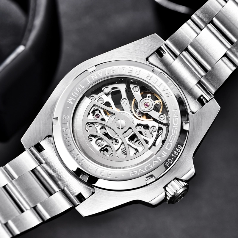 PAGANI DESIGN New Men's Watches Skeleton Automatic Wrist Watch for Men Full Stainless Steel Waterproof Watch with Sapphire Glass Ceramic Bezel