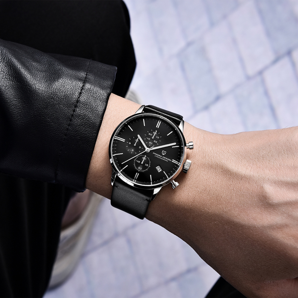 PAGANI DESIGN Luxury Men's Watches Genuine Leather Strap Stainless Steel Case Waterproof Seiko VK67 Quartz Wrist Watch for Men Chronograph Auto Date