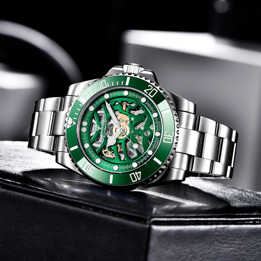 PAGANI DESIGN New Men's Watches Skeleton Automatic Wrist Watch for Men Full Stainless Steel Waterproof Watch with Sapphire Glass Ceramic Bezel
