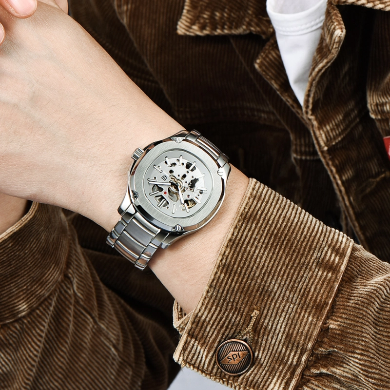 PAGANI DESIGN Skeleton Automatic Men's Watches 100M Waterproof full Stainless Steel Wrist Watch for Men Sapphire Dial Glass Deployment Clasp