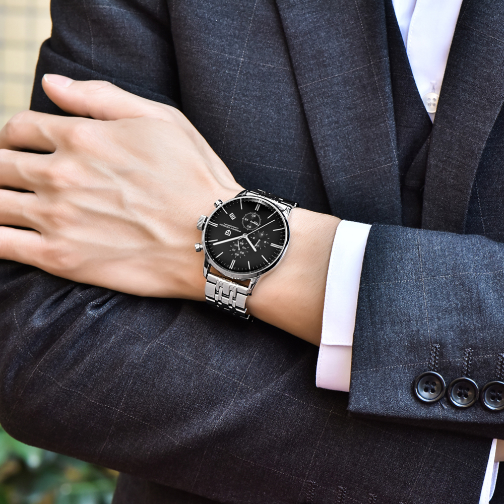 PAGANI DESIGN Luxury Men's Watches Stainless Steel Waterproof Quartz Wrist Watch for Men Chronograph Stop Watch Auto Date