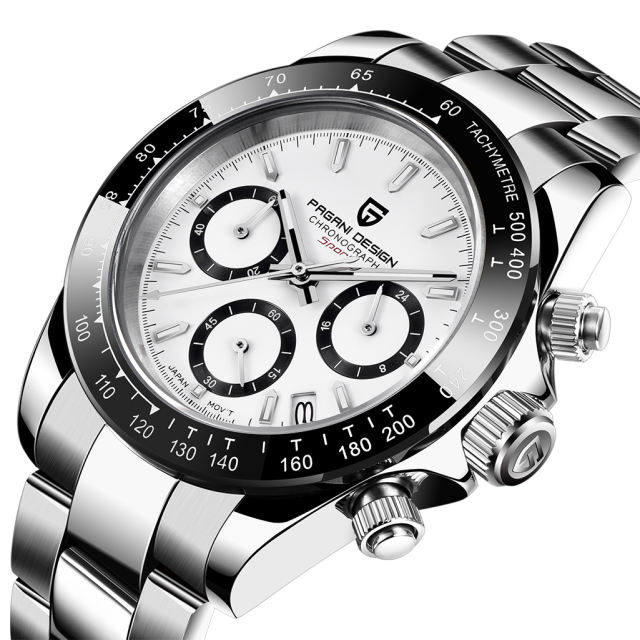 PAGANI DESIGN Men's Quartz Watches Daytona Homage Wrist Watch with Seiko VK63 Movement Sapphire Glass Waterproof Stainless Steel Strap Ceramic Bezel