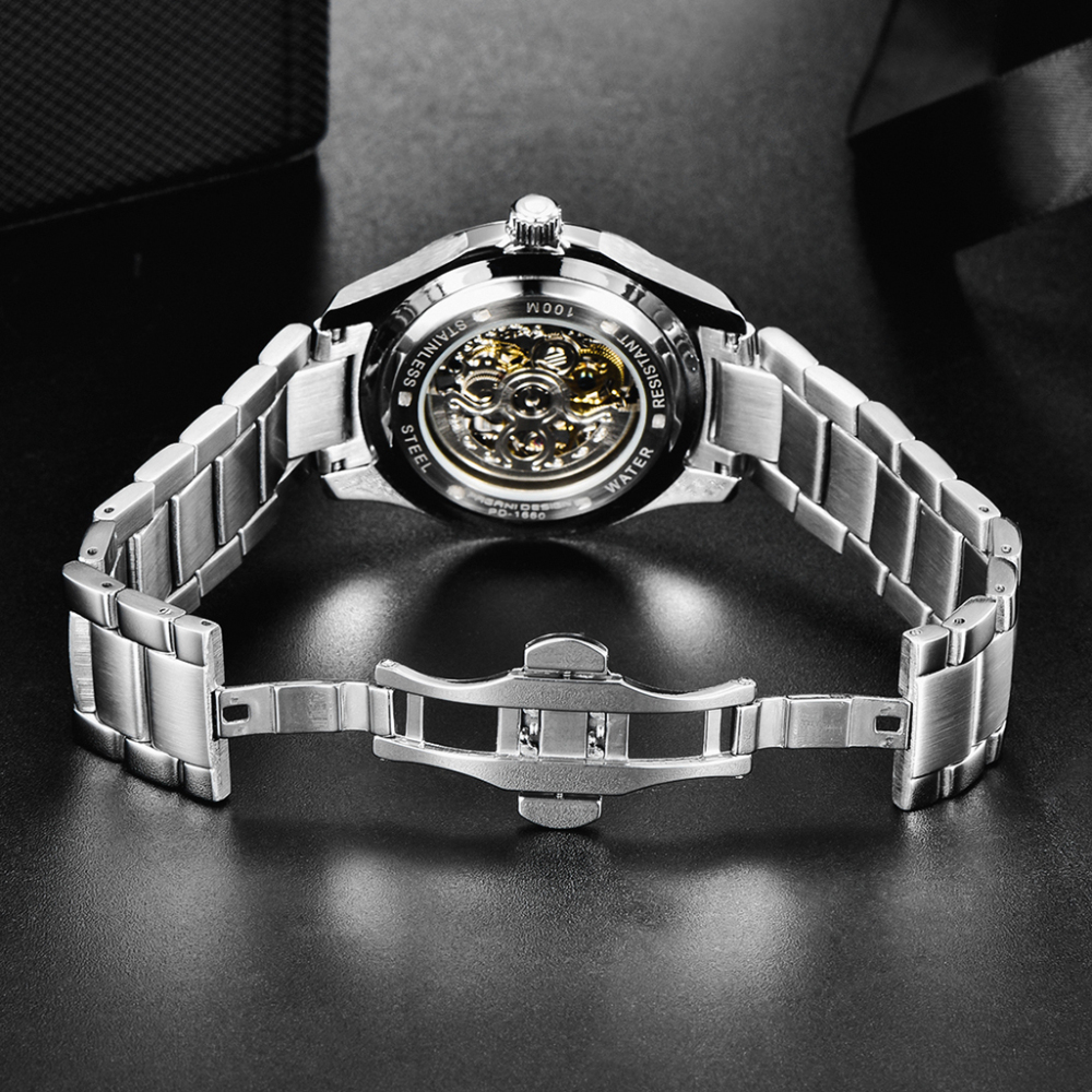 PAGANI DESIGN Skeleton Automatic Men's Watches 100M Waterproof full Stainless Steel Wrist Watch for Men Sapphire Dial Glass Deployment Clasp
