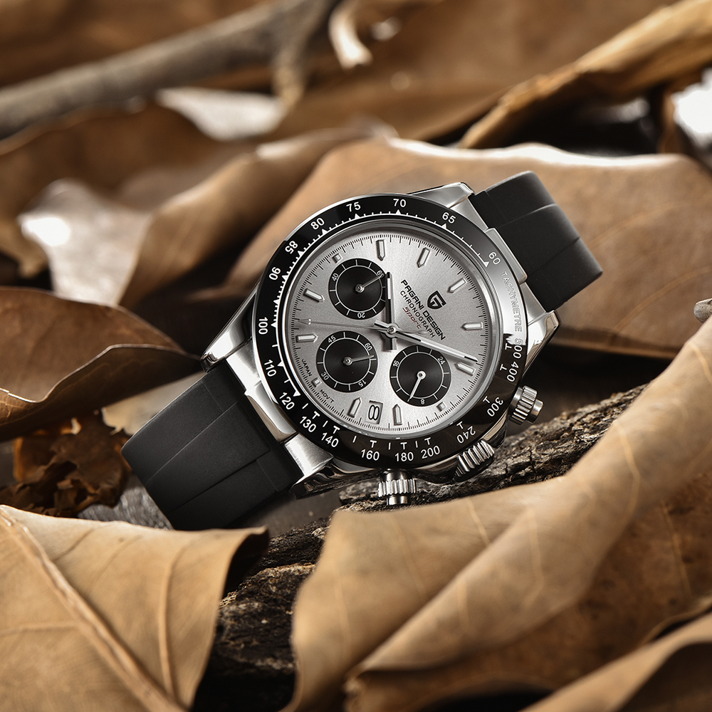 PAGANI DESIGN Men's Quartz Watches Daytona Homage Chronograph Men's Wrist Watch with Seiko VK63 Movement Silicone Watchband 1664