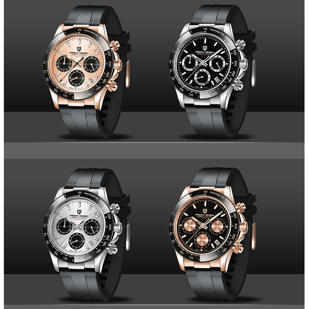 PAGANI DESIGN Men's Quartz Watches Daytona Homage Chronograph Men's Wrist Watch with Seiko VK63 Movement Silicone Watchband 1664