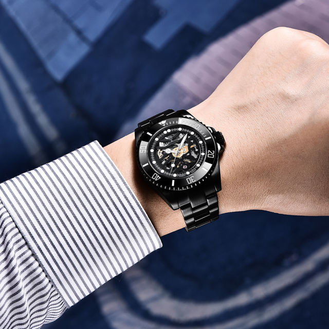 PAGANI DESIGN New Men's Watches Skeleton Automatic Wrist Watch for Men Full Stainless Steel Waterproof Watch with Sapphire Glass Ceramic Bezel