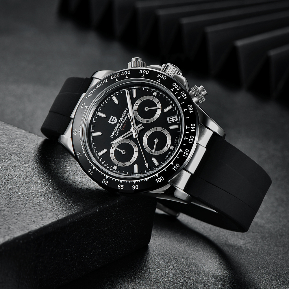PAGANI DESIGN Men's Quartz Watches Daytona Homage Chronograph Men's Wrist Watch with Seiko VK63 Movement Silicone Watchband 1664