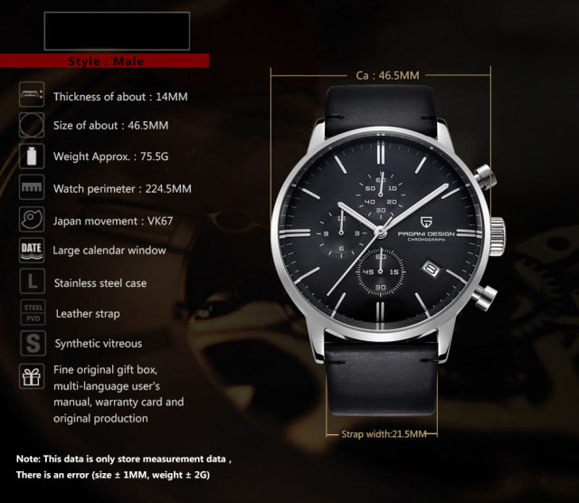 PAGANI DESIGN Luxury Men's Watches Stainless Steel Waterproof Quartz ...