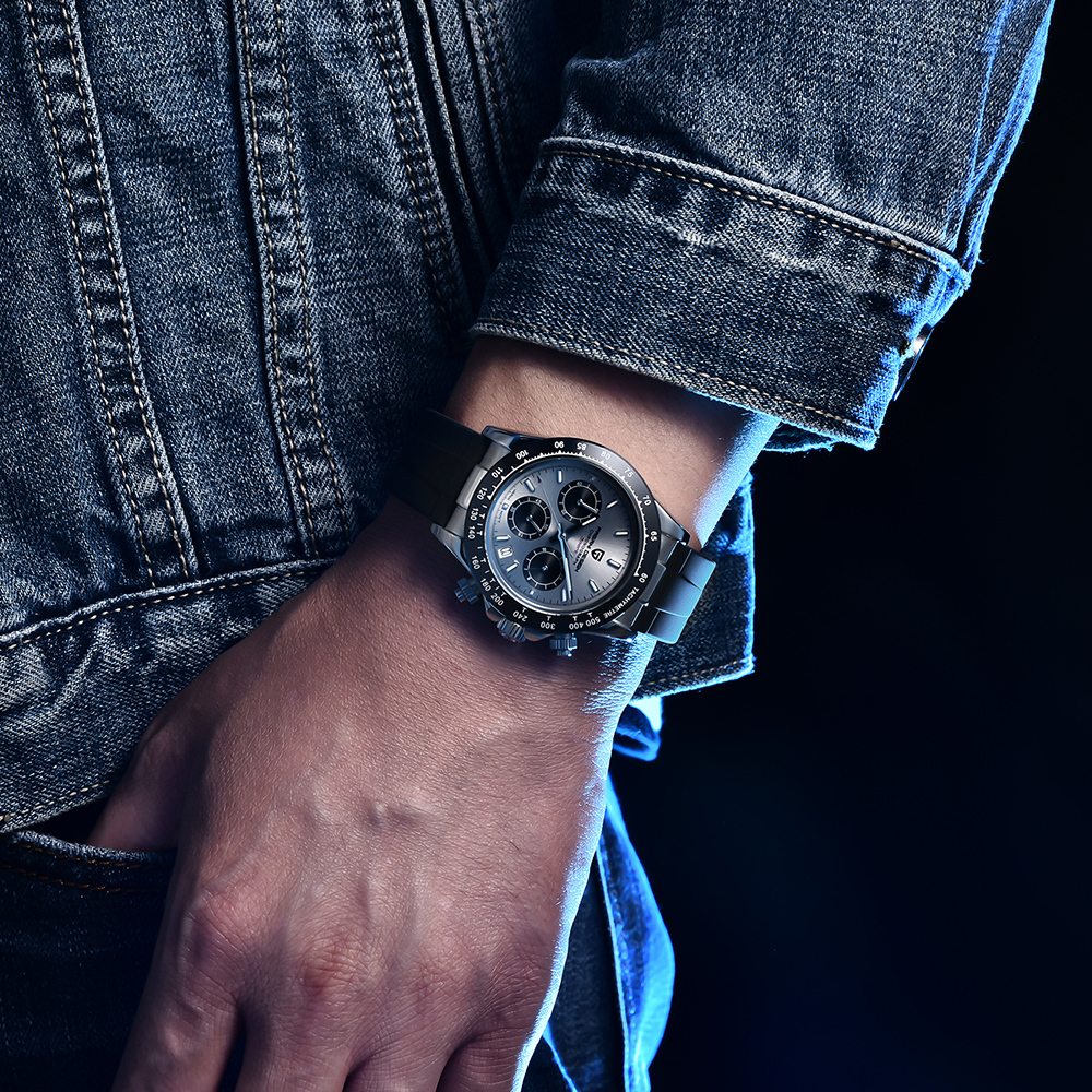 PAGANI DESIGN Men's Quartz Watches Daytona Homage Chronograph Men's Wrist Watch with Seiko VK63 Movement Silicone Watchband 1664