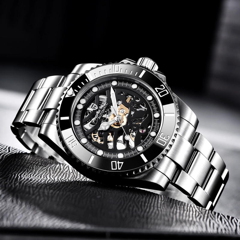PAGANI DESIGN New Men's Watches Skeleton Automatic Wrist Watch for Men Full Stainless Steel Waterproof Watch with Sapphire Glass Ceramic Bezel