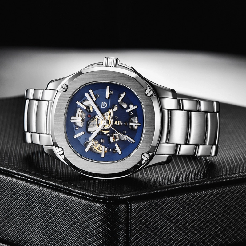 PAGANI DESIGN Skeleton Automatic Men's Watches 100M Waterproof full Stainless Steel Wrist Watch for Men Sapphire Dial Glass Deployment Clasp