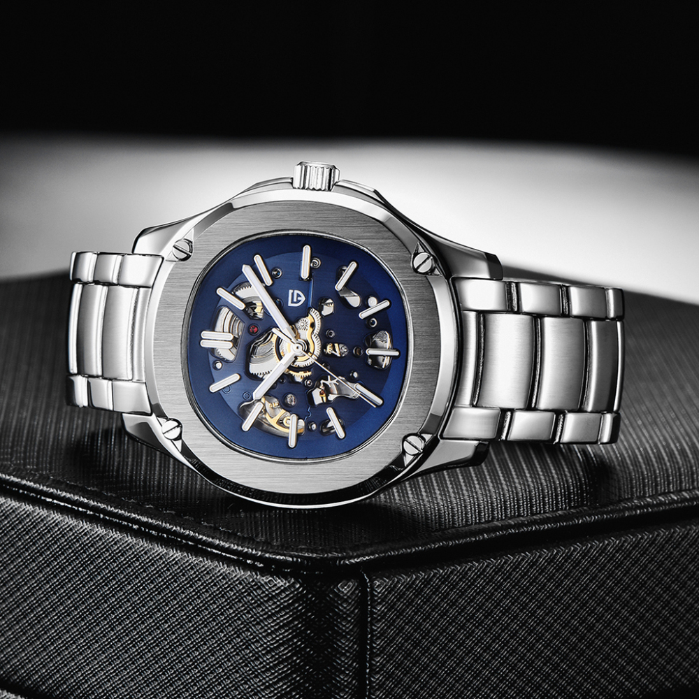 PAGANI DESIGN Skeleton Automatic Men's Watches 100M Waterproof full Stainless Steel Wrist Watch for Men Sapphire Dial Glass Deployment Clasp