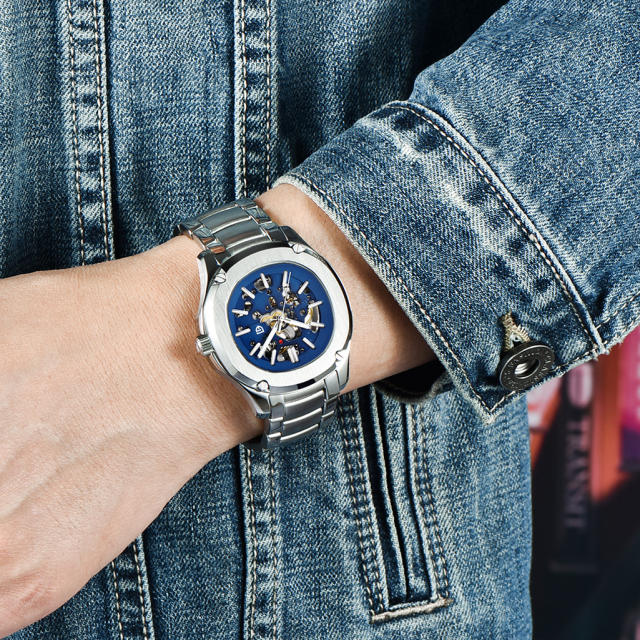 PAGANI DESIGN Skeleton Automatic Men's Watches 100M Waterproof full Stainless Steel Wrist Watch for Men Sapphire Dial Glass Deployment Clasp