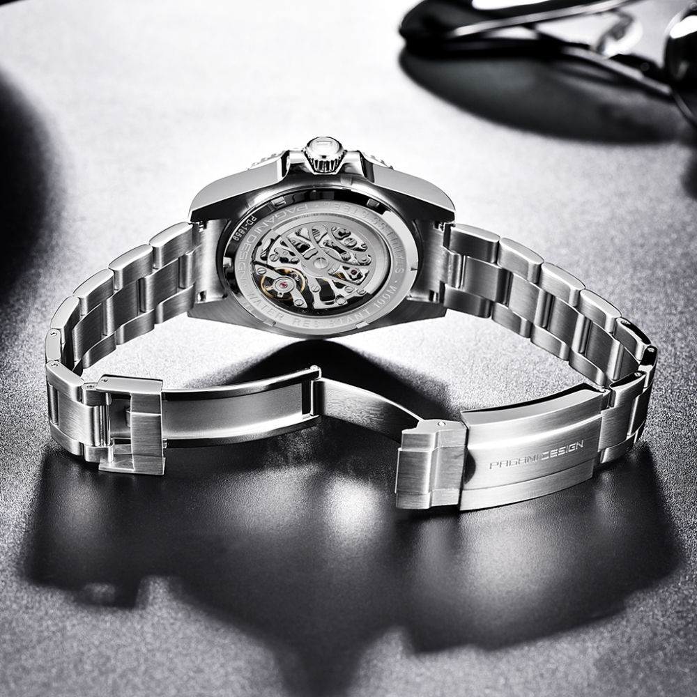PAGANI DESIGN New Men's Watches Skeleton Automatic Wrist Watch for Men Full Stainless Steel Waterproof Watch with Sapphire Glass Ceramic Bezel