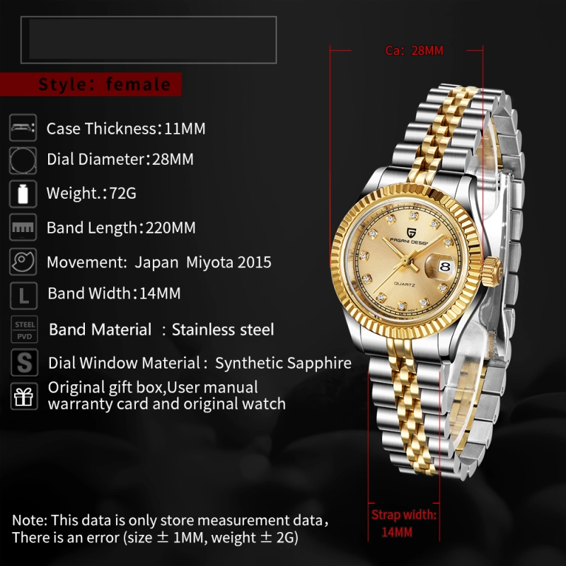 PAGANI DESIGN Women's Watches for Girlfriend Stainless Steel Jubilee Bracelet Waterproof Wrist Watches with Miyota Quartz Movement Sapphire