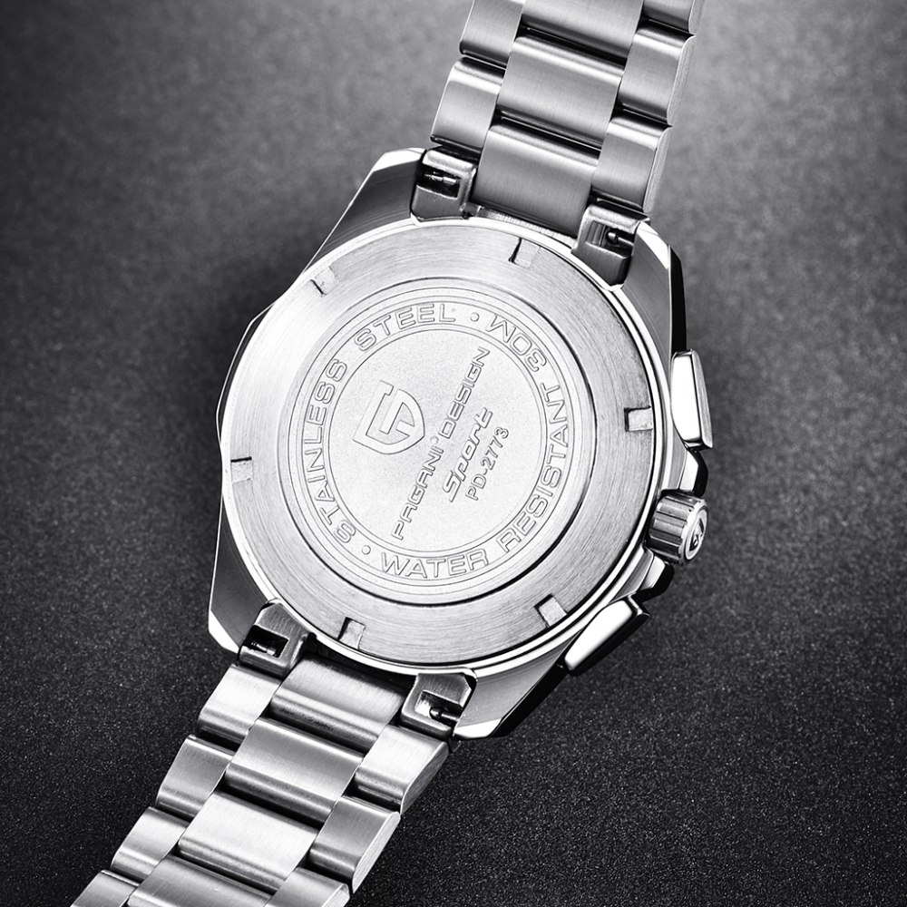 PAGANI DESIGN Men's Quartz Watches Full Stainless Steel Waterproof Wrist Watch for Men Chronograph Auto Date Unique Fashion Black Clock