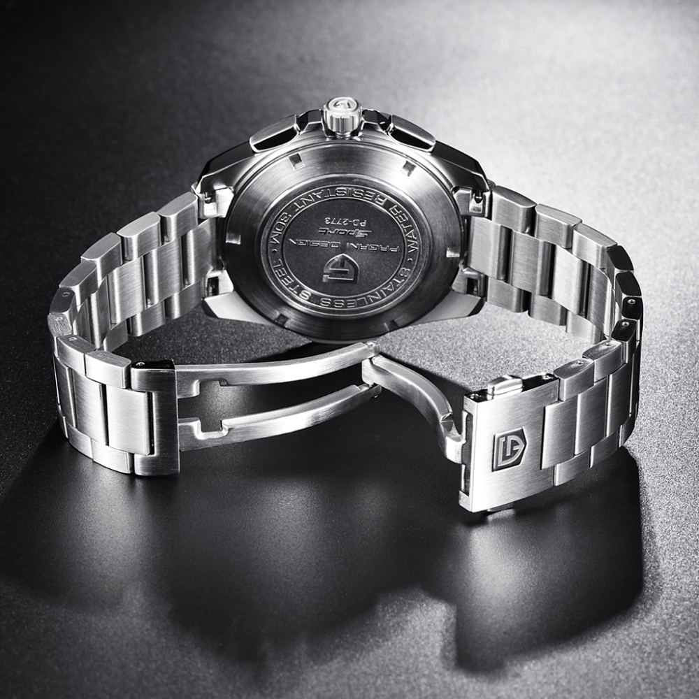 PAGANI DESIGN Men's Quartz Watches Full Stainless Steel Waterproof Wrist Watch for Men Chronograph Auto Date Unique Fashion Black Clock