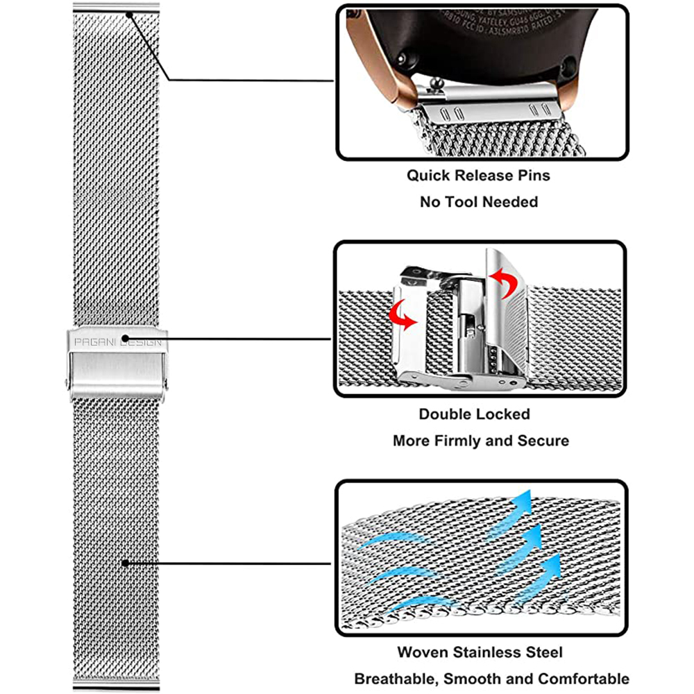 PAGANI DESIGN Original Stainless Steel Mesh Watchband 20mm Width