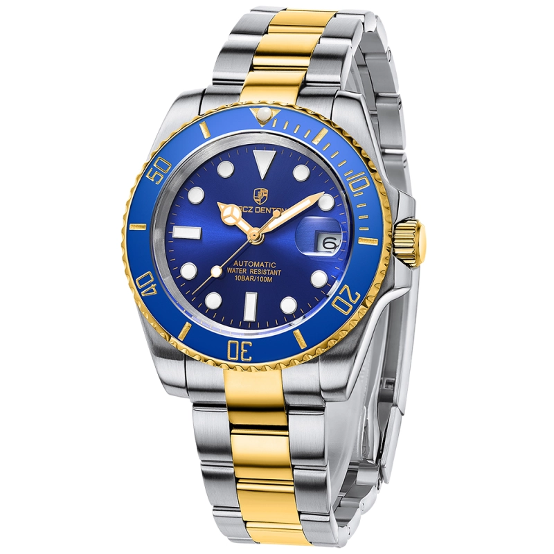 LACZ DENTON Men's Automatic Watch Full Stainless Steel 100M Waterproof 40mm Sub Homage Wrist Watches for Man Sapphire Dial Glass